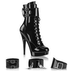 6" (152mm) Heel, 1" (25mm) Platform Lace-Up Front Ankle Boot W/Interchangeable Ankle Cuffs, Inner Side Zip Closure New In Box Pleaser Boots, Vegan Heels, Pleaser Heels, High Heel Stiefel, 6 Inch Heels, Pleaser Shoes, High Heel Boots Ankle, Platform Ankle Boots, Ankle Cuffs