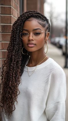 Braid Extention Hairstyles, Birth Hairstyles For Black Women, Medium Thick Braids, Boho Knotless Twists, Boho Jumbo Knotless Braids, Braids And Twists For Black Women, Medium Braid Hairstyles, Blonde Jumbo Braids, Styling Boho Braids