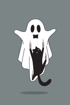 a black cat sitting on top of a ghost with it's arms in the air