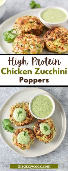 chicken zucchini poppers on a plate with dipping sauce