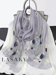 Lasaky - Exquisite Imitation Silk Scarf with Elegant Floral Embroidery Embroidery Theme, Mens Outdoor Fashion, Elegant Themes, Floral Decoration, Vacation Style, Elegant Floral, Floral Style, Neck Scarves, Pattern Floral