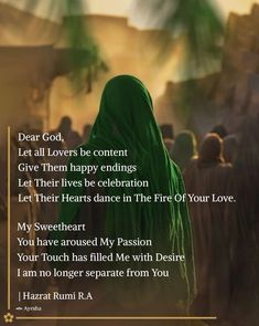 an image of a woman with green hair in front of a group of people and the words dear god, let all lovers be content give them happy endings