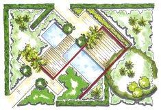 an aerial view of a garden design