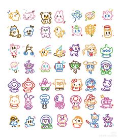 an assortment of cartoon stickers on a white background