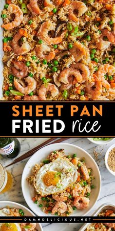 You'll love this Sheet Pan Fried Rice! Not only is this main course idea full of shrimp and vegetables, but it also has delicious crispy edges. Save this pin and whip up this leftover rice recipe for a family-friendly dinner!