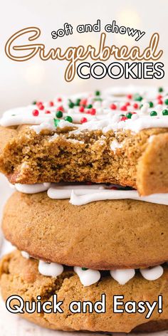 cookies stacked on top of each other with white frosting and sprinkles