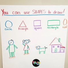 a poster with different shapes and words written on the paper that says you can use shapes to draw