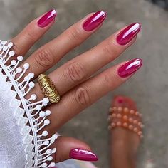 #HotPinkNails #PinkNailDesigns #VibrantNails #BoldNails #GlamNailArt #PlayfulNails #PopOfColor #TrendyNails #StatementNails #ChicNailStyles Hot Pink Pearl Nails, Unique Pink Nails, Gwen Stefani Nails, Medium Round Nails, Hot Pink Nails Acrylic, Hot Pink Chrome Nails, Pink Pearl Nails, Chrome Acrylic Nails, Round Fake Nails