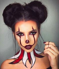 Makeup inspiration #fashionista #fashion #love #mood #makeup #hair #likeforfollow #followme #losangeles #lookday #crazy #curlyhair #cute #beautiful #like4like #followme Horror Smink, Holloween Makeup, Video Makeup, Clown Halloween, Cute Halloween Makeup