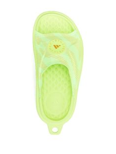 Adidas By Stella McCartney logo-print Flat Slides - Farfetch Printed Flats, Green Logo, Adidas By Stella Mccartney, Stella Mccartney Adidas, Neon Green, Logo Print, Stella Mccartney, Open Back, Open Toe