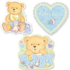 two teddy bears are sitting next to each other with the words baby boy on them