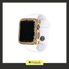 an apple watch with gold and diamonds on the front, and black in the back