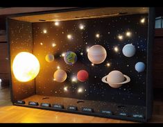 an image of solar system on display with lights