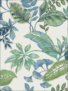 JB21904 Tropical Leaf Blue Green White Wallpaper White And Green Leaf Wallpaper, Blue And Green Boho Wallpaper, Green White Wallpaper, Go Wallpaper, Wallpaper Calculator, Tropical Leaf, Green Print, White Wallpaper, Drops Design