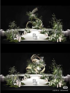 two images show the different stages of flowers and candles in front of black backdrops