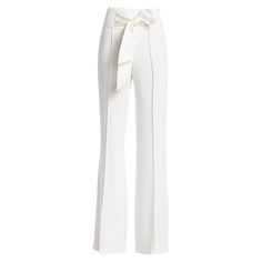 Elevate Your Look In These High-Rise Pants Featuring A Tie At Waist, Wide-Leg And Tonal Pleats. - Banded Waist - Pull-On Style - Tie At Waist - Tonal Pleats - Wide-Leg - Triacetate/Polyester - Dry Clean - Imported Size & Fit - High-Rise Waist - Wide Leg Silhouette - Rise, About 13" - Inseam, About 35" - Model Shown Is 5'10" (177cm) Wearing A Us Size 4 Elegant White Wide Leg Dress Pants, Elegant White Straight Dress Pants, Chic White Wide Leg Pants For Office, Elegant White Dress Pants For Formal Occasions, Chic White Wide Leg Pants For Formal Occasions, White Full-length Wide Leg Office Pants, White Wide Leg Full Length Pants For Office, White Full Length Wide Leg Pants For Office, White High-waisted Dress Pants For Formal Occasions