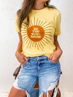 Be the sunshine in someone's clouds. Professionally screen printed on Bella Canvas tee. 52% Cotton 48% Polyester Fits true to size, unisex. Sunshine Graphic, Sunshine Design, Be The Sunshine, Be The Sun, Summer Graphic Tee, Sun Shine, Online Clothing Boutiques, Bella Canvas Tees, Shine On