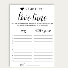 the name that love time game is shown on top of a white sheet with black writing