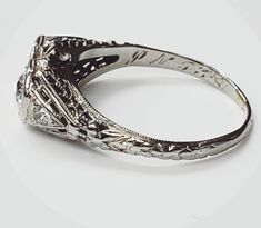 "Sweet This is an 18k white gold ladies Two-Diamond Ring with a total of approximately 0.50 carats ! Can be a \"You and Me\" Ring or whatever else you want to call it. It is very unique. Here's the details: Metal: 18k white gold Metal Weight: 2.3 grams Diamonds: Two (2) Old European cut diamonds Diamond Weight: (2) = Approximately 0.50 carats Diamond Grade: Color: H-I, Clarity SI1-SI2 Accent Diamonds: 2 Single cut diamonds Diamond Weight: 2=Approximately 0.04 carats (total weight) Ring is sold \ Art Deco Diamond Rings, Beautiful Diamond Rings, Engagement Ring Diamond Cut, Vintage Diamond Rings, European Cut Diamonds, Scottsdale Az, Art Deco Diamond, Diamond Eternity, Vintage Diamond