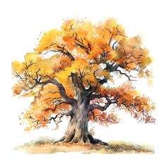 an artistic watercolor painting of a tree with yellow leaves on it's branches