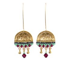 "These gold and bead earrings are bohemian and feminine, with a strong presence and personality. Made by hand from gold plated castings, Swarovski 3-5mm beads, Swarovski 3mm pearl, Miyuki round seed beads, and goldfilled 14k ear-wire Can be worn on any occasion elegant or casual or as a unique gift to a woman that you want to indulge! * Measurements: ♡ Length: 2.36\" (6cm) ♡ Width: 0.78\" (2cm) PACKAGING: ♡ Arrives in a hard jewelry gift box - ready to be given as a gift. SHIPPING: ♡ Shipped saf Long Chain Earrings Gold, Unique Bridal Jewelry, Dangle Earrings Wedding, Crystal Teardrop Earrings, Unique Jewelry Gifts, Handmade Earrings Beaded, Bridal Earrings Pearl, Gold Statement Earrings, Swarovski Crystal Beads