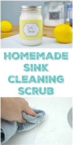 homemade sink cleaning scrub with lemons on the counter