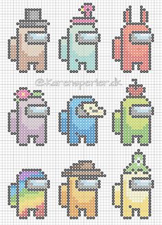 cross stitch pattern with different colored elephants