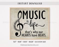 a sign that says music is life that's why our hearts have beats