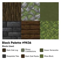 the block palette is shown with different colors and textures, including green plants in pots