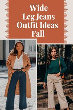 Fall Outfit Wide Leg Jeans, Fall Sweater And Jeans Outfit, Wide Leg Jeans Outfit Autumn, Wide Leg Jeans Outfit Ideas Fall, Fall Outfits With Wide Leg Jeans, Fall Outfits Wide Leg Jeans, Wide Leg Jeans Fall Outfit, Autumn Jeans Outfits, Boots With Wide Leg Jeans