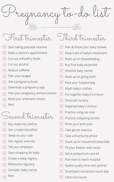 a baby shower checklist with the words pregnant to do list in pink and white