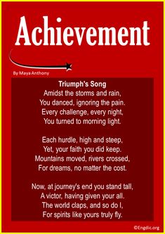 a red poster with an arrow pointing to the words achievement