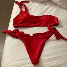 Super Cute. Never Worn And In Perfect Condition. Red Party Swimwear For Spring, Casual Red Swimwear For Party, Casual Red Party Swimwear, Red Swimsuit, Swimsuit Set, Womens Swim, Two Piece, Super Cute, Swimming