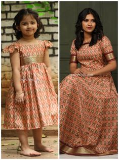 Mother Daughter Dresses Matching Gown, Frock Designs For Kids, Mom Daughter Kurti Designs, Daughter Mother Dress Indian, Mom Daughter Combo Dress, Mom And Daughter Dresses Indian, Mom Daughter Matching Dresses Traditional, Mom Daughter Matching Dresses Indian