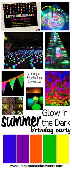 glow in the dark birthday party with different colors and patterns, including blacklight decorations