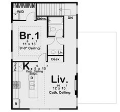 the floor plan for a small house with two bedroom and living areas on each side