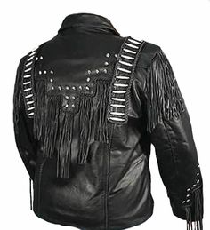 Western Style Black Leather Jacket For Winter, Black Western Leather Jacket For Winter, Mens Fringe, Cowboy Chaps, Cowboy Men, Cowboy Jacket, Cowboys Men, Black Cowboy, Black Cow