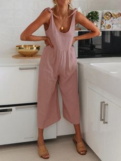 Loose Round Neck Sleeveless Belted Jumpsuit Fashion Forward Outfits, Trendy Jumpsuit, Belted Jumpsuit, Graduation Outfits, Belt Jumpsuit, Beige Light, Belt Design, Summer Concert, Graduation Outfit