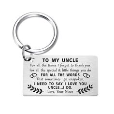 PRICES MAY VARY. Fathers Gifts for Uncle - it’s the perfect way to express your love and appreciation to uncle, reminding your uncle that you love him very much Uncle Fathers Day Gifts - you can send this keychain to your best uncle to express your love on your wedding day, his birthday or father's day, Chritmas or everyday which is worthy to remember Unlce Gifts from Niece - this unique Keychain made of stainless steel, no fade, no tarnish and no distortion This skin-friendly keychain is lead-f Uncle Birthday Gifts, Dad Gifts From Daughter, Uncle Birthday, Dad Keychain, Gifts For Uncle, Unique Keychains, Engraved Keychain, Love You Dad, Uncle Gifts