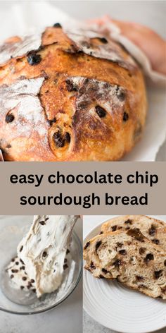 chocolate chip sourdough bread on a plate Chocolate Sourdough Bread Recipe, Chocolate Sourdough Bread, Chocolate Chip Bread Recipe, Chocolate Sourdough, Simple Sourdough, Easy Sourdough, Chocolate Chip Bread, Chocolate Bread, Sourdough Bread Recipe