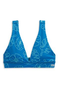 Switch your beach look from colorful to classic and back in this top made with wide straps and full-coverage cups for comfortable support in a plunging style. Clasps at back UPF 50 sun protection Reversible Lined 80% recycled polyester, 20% spandex Machine wash, tumble dry Imported V-neck Halter Top With Built-in Bra For Vacation, V-neck Swimwear With Adjustable Straps, Beach V-neck Halter Top, Beach Swimwear With Built-in Bra And Wide Straps, Summer Seamless Swimwear With Wide Straps, Seamless Summer Swimwear With Wide Straps, Low-cut Halter Top For Beach In Spring, Spring Low-cut Halter Top For Beach, Blue Swimwear With Wide Straps For Swimming