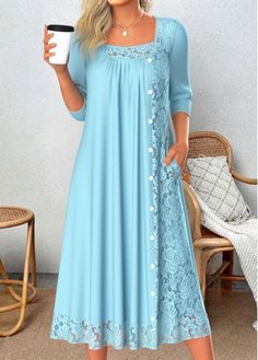 Color:Light Blue;Size:S;Size:M;Size:L;Size:XL;Size:XXL;Package Contents:1 X Dress;Occasion:Other;Style:Casual; Elegant Dresses Plus Size, Modest Dresses Fashion, Women's Bags By Shape, Women's Bags By Style, Lace Button, Scoop Neck Dress, Tank Top Dress, Midi Dress Bodycon, Lace Tops