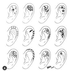 the different types of ear piercings are shown in black and white, with an image of