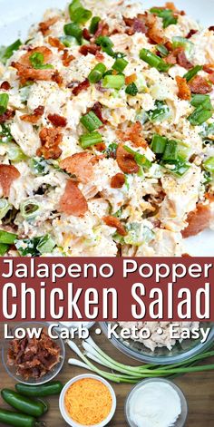 the ingredients for jalapeno popper chicken salad on a plate