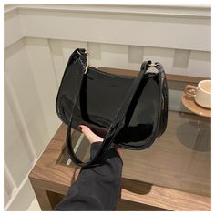 Women's Patent Leather Handbag Versatile Fashion Shoulder Casual Commuting Bags Girl Brand Designer Handbags For School, Patent Leather Handbags, Fashion Decoration, Couture Handbags, Commuter Bag, Handbags Casual, Fancy Bags, Black Leather Crossbody Bag, Underarm Bag