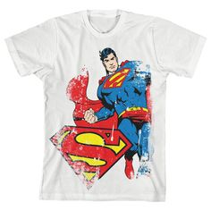 a white t - shirt with a superman graphic on it