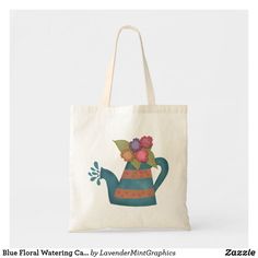 Blue Floral Watering Can Tote Bag. Design by Lavender Mint Graphics #zazzle #zazzlemade #wateringcan #totebag #canvas #purse Bags Online Shopping, Canvas Purse, Summer Tote, Adult Crafts, Budget Fashion, Casual Accessories, Bag Design, Watering Can, Office Work