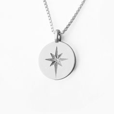 Let the North Star guide your way. Polaris, as the North star is known, holds nearly still in the night sky, while the sky rotates around it. The brightest star in the constellation, let this shining shape guide you as you wear it. Comes on a box chain, as pictured (links of small, condensed squares) Product info: The circle is 0.5" (12.5mm) in diameter. Star-shaped Brilliant Cut Necklace For Gift, Star-shaped Brilliant Cut Necklace, North Star Pendant Necklace, Blue Star-shaped Nickel-free Necklace, North Star Necklace, The North Star, Star Necklace Gold, Studded Necklace, The Night Sky