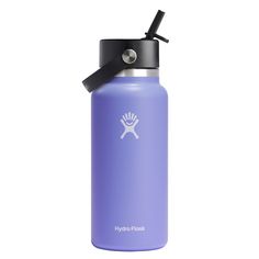 a purple hydro flask bottle with a black lid