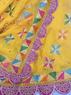 High Quality Yellow Gotta Patti Phulkari with Mirror Work and Tilla Lace on the sides. - Four Sided Magenta Cutwork Dabka Sippi Lace- All over Mirror Work- All over Gotta Patti Work- Lightweight Explore more VELVET SHAWL, DUPATTA, PHULKARI 📦 Unmatched FREE Worldwide Shipping from Canada to US, Europe, Australia, New Zealand, Norway, Belgium, Denmark, Spain, Italy, France and everywhere else. ⭐��️⭐️⭐️⭐️⭐️ 5 Star Customer Reviews Jaspreet, Canada ⭐️⭐️⭐️⭐️⭐️ The choora I ordered was amazing. The siz Shawl Dupatta, Gotta Patti, Velvet Shawl, Mirror Work, Cut Work, Amazing Jewelry, Belgium, Norway, 5 Star